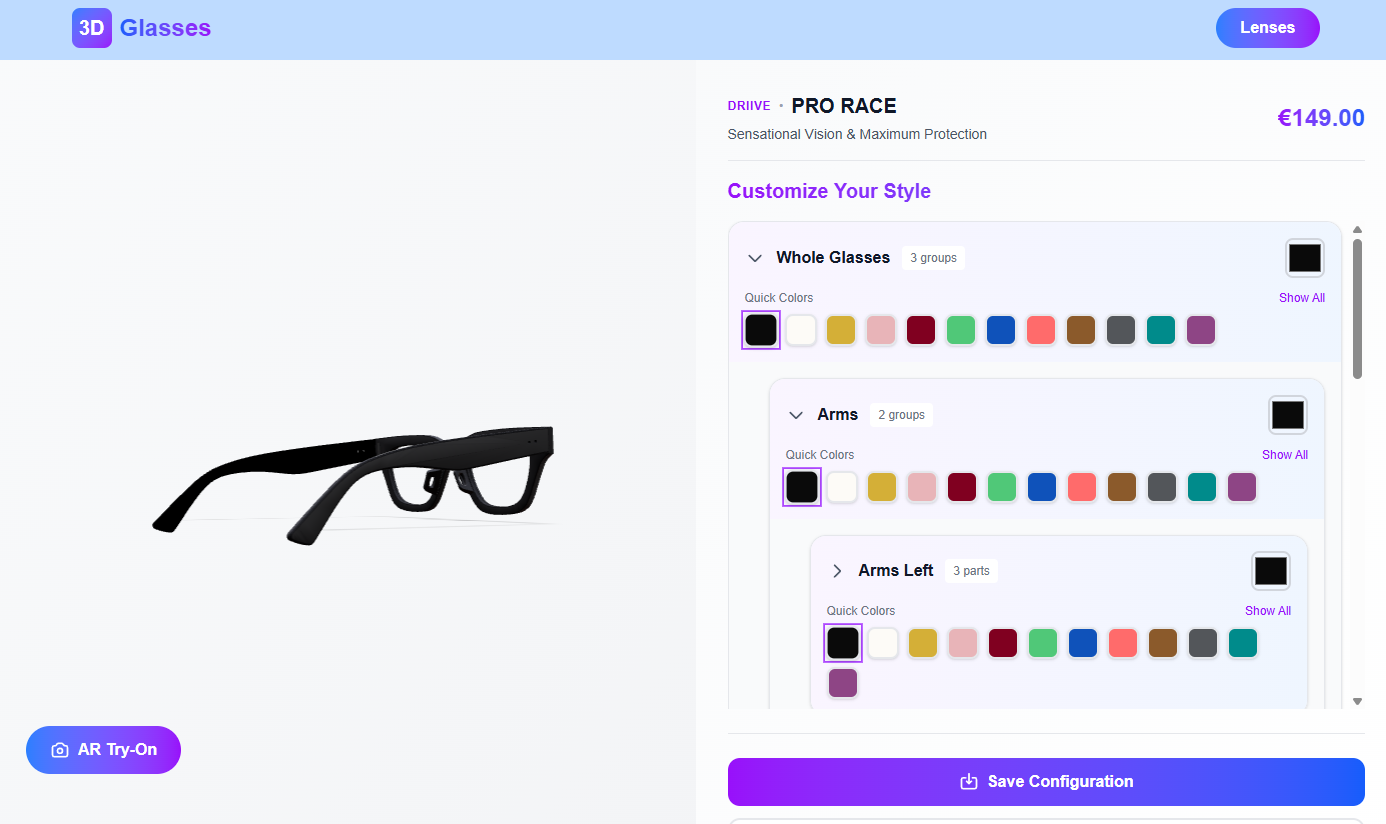 AR 3D Glasses Try-On